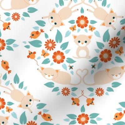 Cat damask on white