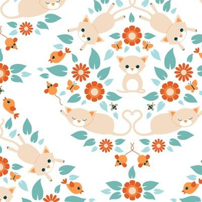 Cat damask on white