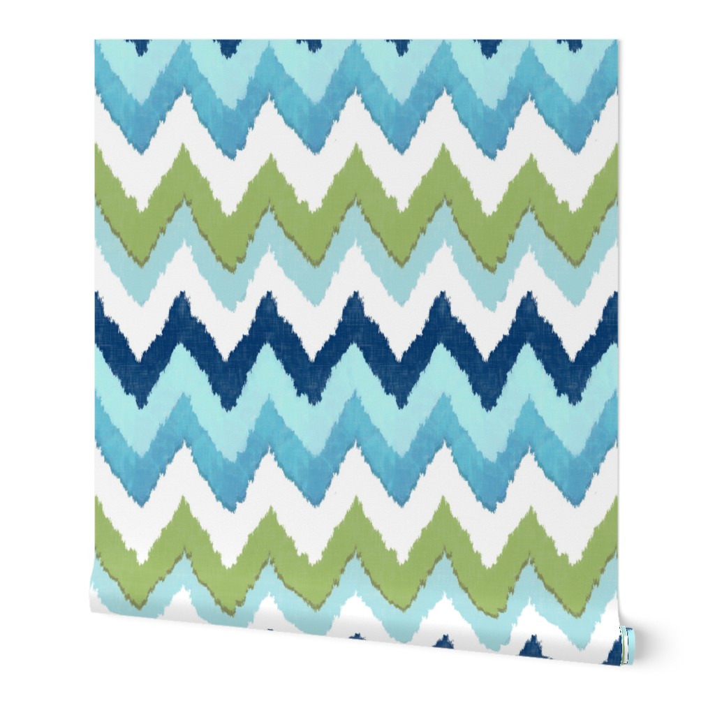 Watercolor Ikat Chevron in Green and Blue Fusion