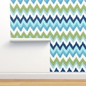 Watercolor Ikat Chevron in Green and Blue Fusion