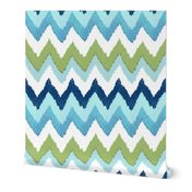 Watercolor Ikat Chevron in Green and Blue Fusion