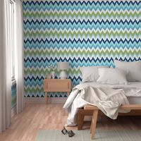 Watercolor Ikat Chevron in Green and Blue Fusion