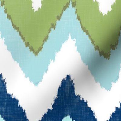Watercolor Ikat Chevron in Green and Blue Fusion