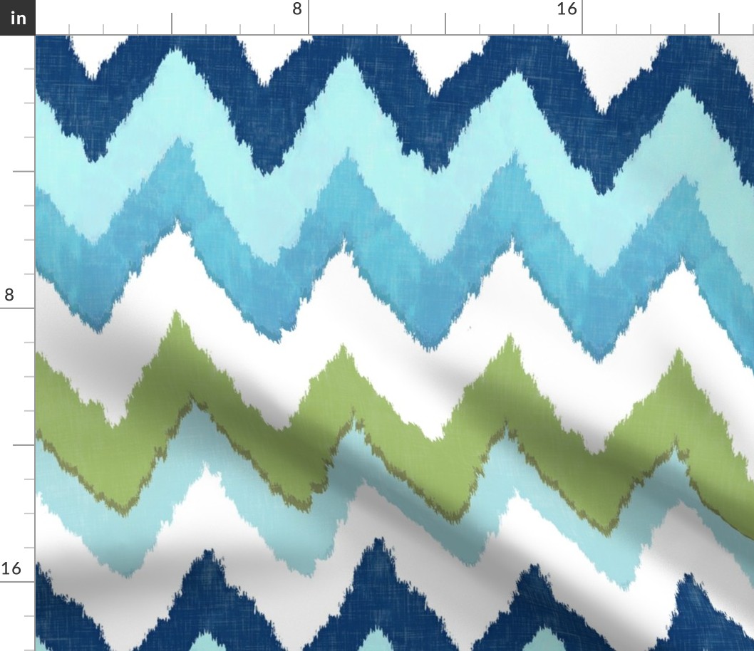 Watercolor Ikat Chevron in Green and Blue Fusion