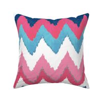 Watercolor Ikat Chevron in Navy, Fuchsia and Aqua