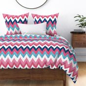 Watercolor Ikat Chevron in Navy, Fuchsia and Aqua