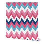 Watercolor Ikat Chevron in Navy, Fuchsia and Aqua