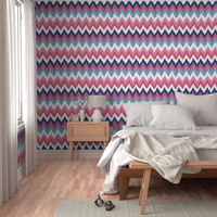 Watercolor Ikat Chevron in Navy, Fuchsia and Aqua