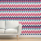 Watercolor Ikat Chevron in Navy, Fuchsia and Aqua