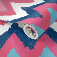 Watercolor Ikat Chevron in Navy, Fuchsia and Aqua