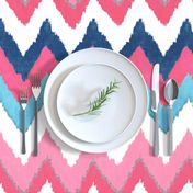 Watercolor Ikat Chevron in Navy, Fuchsia and Aqua