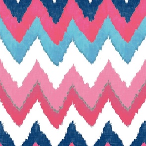 Watercolor Ikat Chevron in Navy, Fuchsia and Aqua