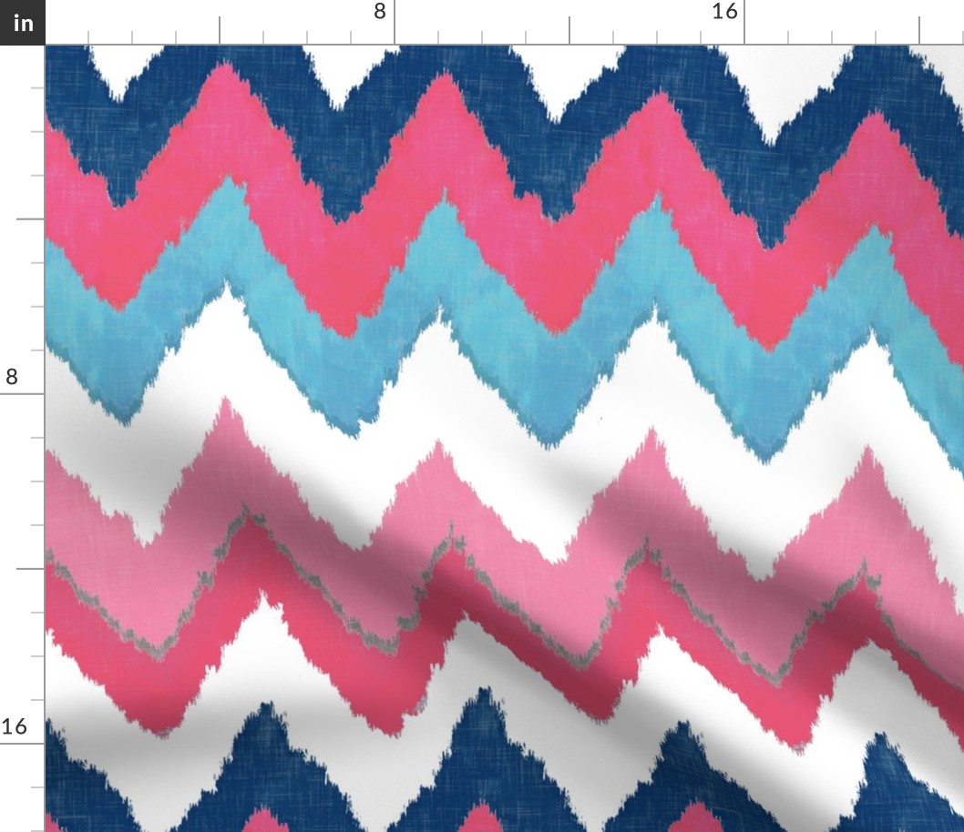 Watercolor Ikat Chevron in Navy, Fuchsia and Aqua