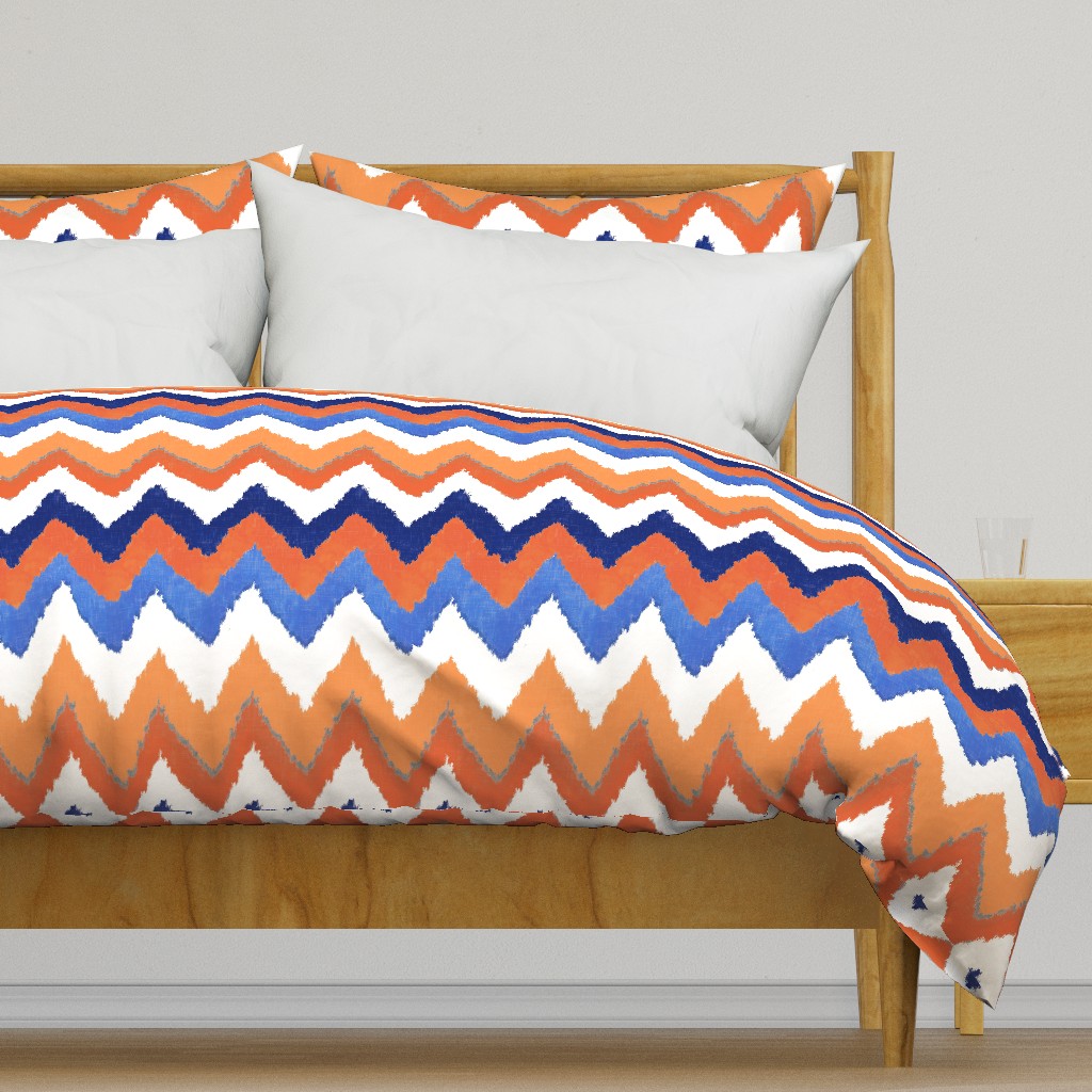 Watercolor Ikat Chevron in Blue and Tangerine Fusion