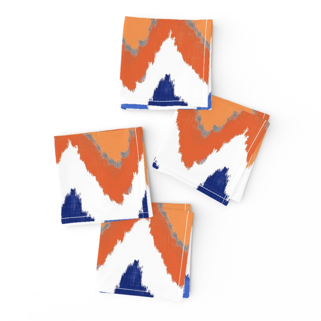 Watercolor Ikat Chevron in Blue and Tangerine Fusion