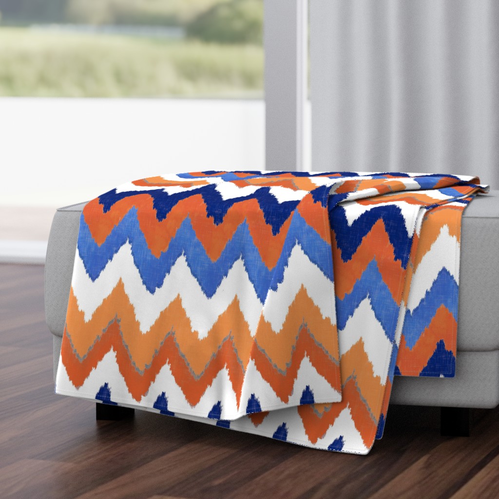 Watercolor Ikat Chevron in Blue and Tangerine Fusion