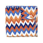 Watercolor Ikat Chevron in Blue and Tangerine Fusion