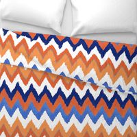 Watercolor Ikat Chevron in Blue and Tangerine Fusion