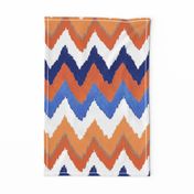 Watercolor Ikat Chevron in Blue and Tangerine Fusion