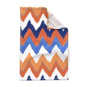 Watercolor Ikat Chevron in Blue and Tangerine Fusion