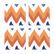 Watercolor Ikat Chevron in Blue and Tangerine Fusion