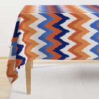 Watercolor Ikat Chevron in Blue and Tangerine Fusion