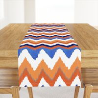 Watercolor Ikat Chevron in Blue and Tangerine Fusion