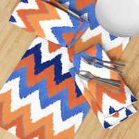 Watercolor Ikat Chevron in Blue and Tangerine Fusion