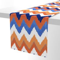 Watercolor Ikat Chevron in Blue and Tangerine Fusion