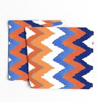 Watercolor Ikat Chevron in Blue and Tangerine Fusion