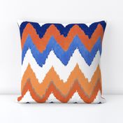 Watercolor Ikat Chevron in Blue and Tangerine Fusion