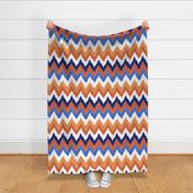 Watercolor Ikat Chevron in Blue and Tangerine Fusion