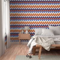 Watercolor Ikat Chevron in Blue and Tangerine Fusion