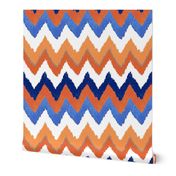 Watercolor Ikat Chevron in Blue and Tangerine Fusion