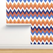 Watercolor Ikat Chevron in Blue and Tangerine Fusion