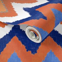 Watercolor Ikat Chevron in Blue and Tangerine Fusion