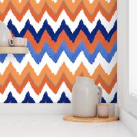 Watercolor Ikat Chevron in Blue and Tangerine Fusion