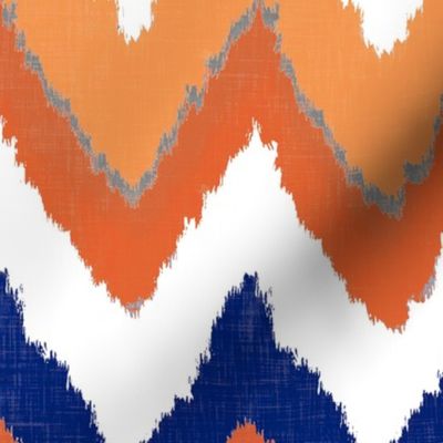 Watercolor Ikat Chevron in Blue and Tangerine Fusion