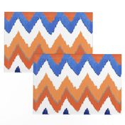 Watercolor Ikat Chevron in Blue and Tangerine Fusion
