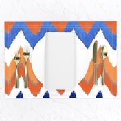 Watercolor Ikat Chevron in Blue and Tangerine Fusion