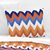 Watercolor Ikat Chevron in Blue and Tangerine Fusion