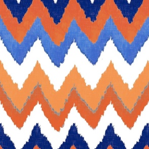 Watercolor Ikat Chevron in Blue and Tangerine Fusion