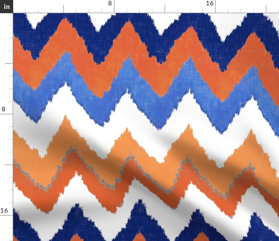 Watercolor Ikat Chevron in Blue and Tangerine Fusion