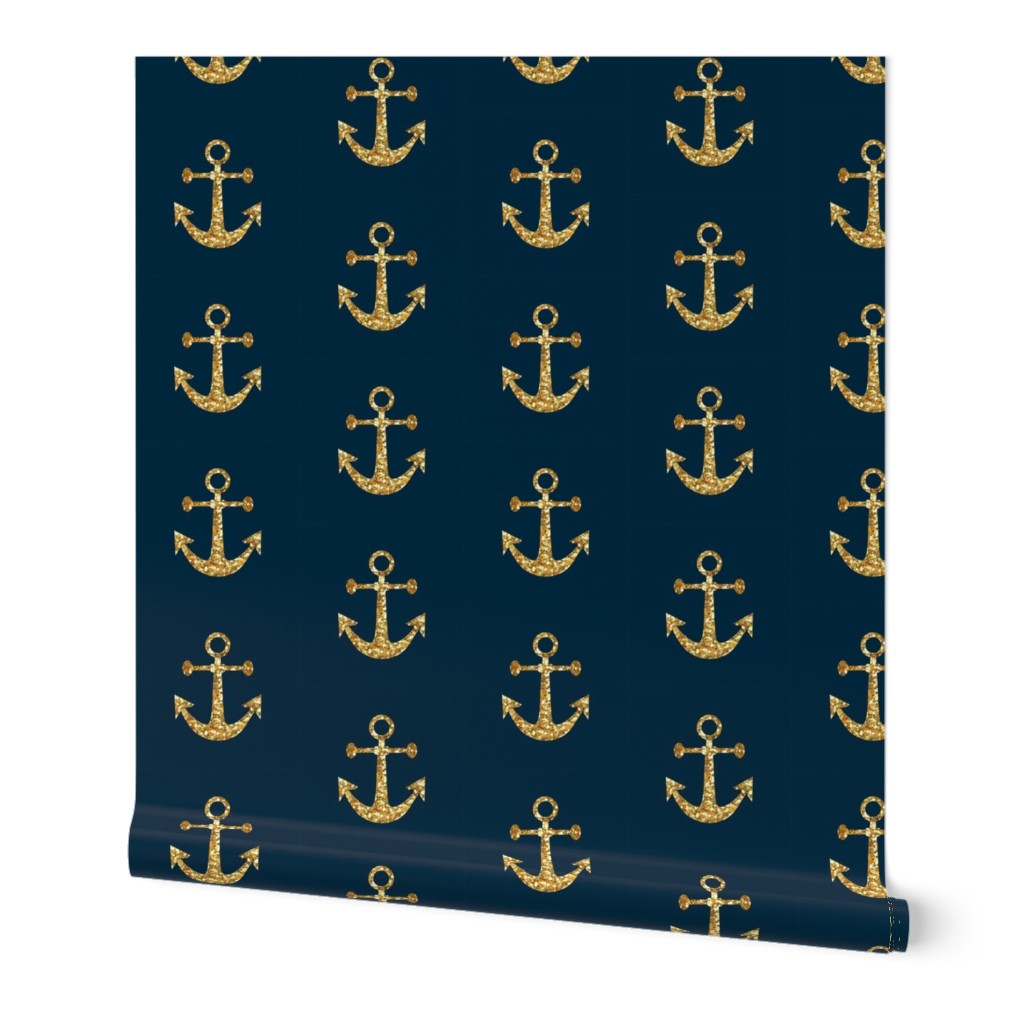 Anchors Aweigh in Gold Glitter on Navy