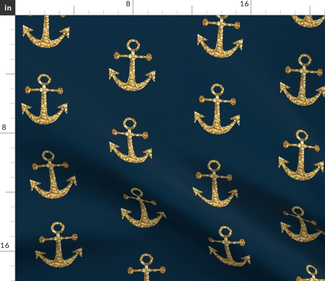 Anchors Aweigh in Gold Glitter on Navy