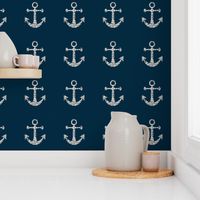 Anchors Aweigh in Silver Glitter on Navy