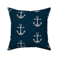 Anchors Aweigh in Silver Glitter on Navy