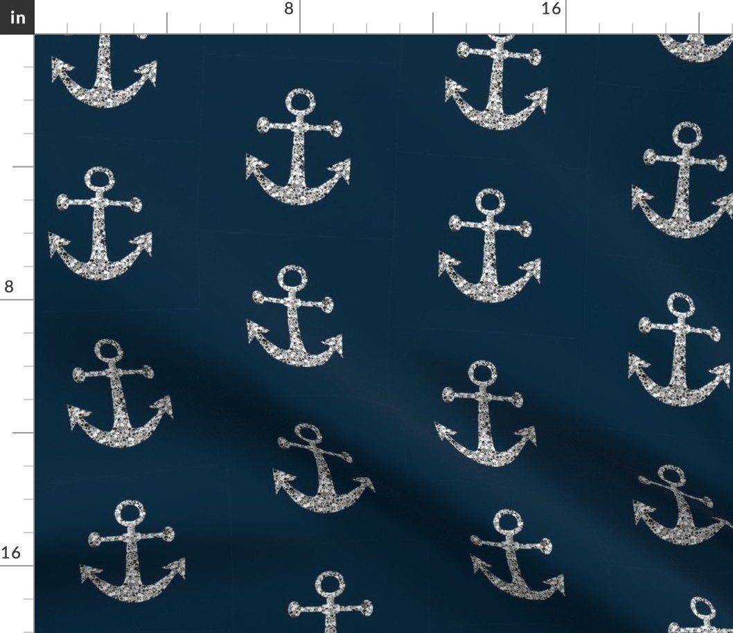 Anchors Aweigh in Silver Glitter on Navy