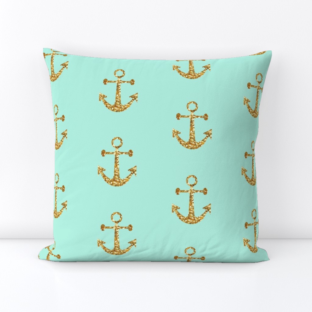 Anchors Aweigh in Gold Glitter and Mint