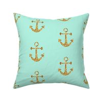 Anchors Aweigh in Gold Glitter and Mint